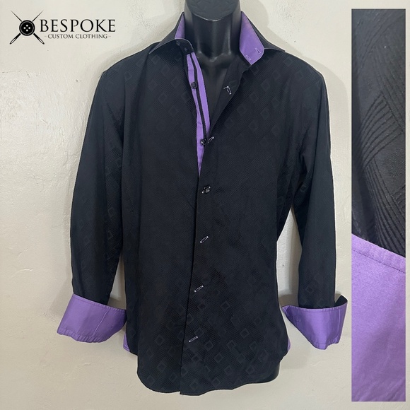 Bespoke Contrast Long Sleeve Shirt Small Gently worn 100% cotton 19.5" armpits - Picture 1 of 5